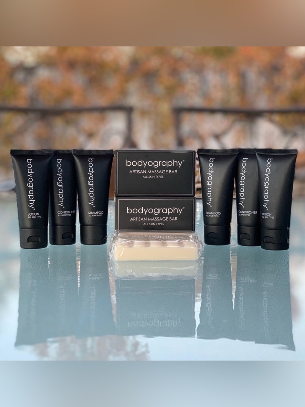 Bodyography Travel Size Hair & Skin Care Toiletry, 2 Sets of 4 Pieces = 8 Pieces